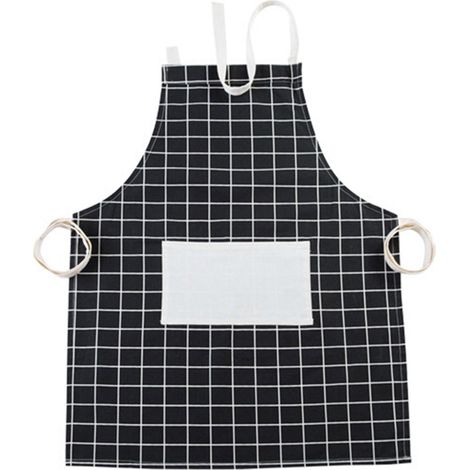 Tablier De Cuisine En Coton Et Lin - Avec Poche Avant Et Col Réglable - Pour Cuisson Et Pâtisserie - Noir À Carreaux - 1 Pièce (1/2)