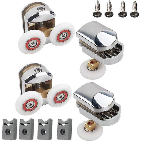 Roulettes pour porte de douche, lot de 4 roulettes de 25 mm pour portes de douche coulissantes, 2 roulettes chromées pour le haut et 2 pour le bas. (1/3)