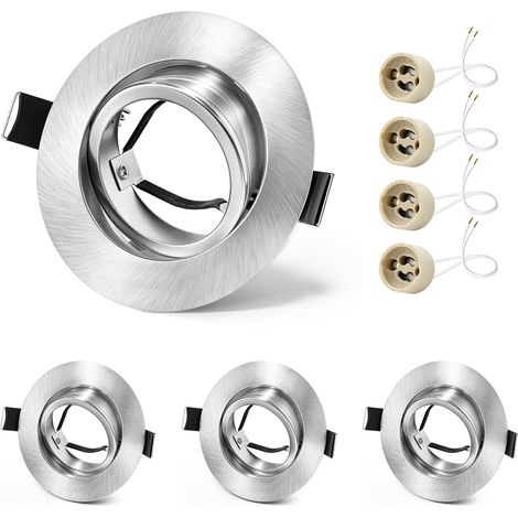 4x Spots Encastrables GU10 Cadre Nickel, Orientable 45°, Cadre Métal Ø84mm Plat, Découpe 68-75mm, Douille Céramique GU10 230V, Spot Rond Sans Ampoule (1/5)