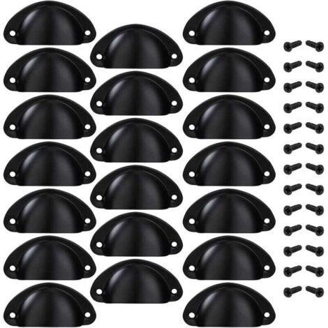 Poignée de Tiroir Bouton Porte Coquille Poignée en Forme de Coquille Décoration Porte Meuble Tiroir Armoire Placard avec Vis 20 Pièces Noir (1/4)