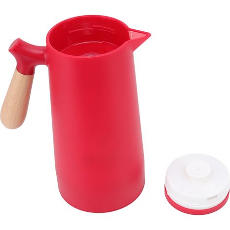 Thermos Café 1L Isolation 12h avec Bec Verseur et Poignée Bois pour Maison Camping Randonnée Rouge