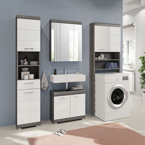Scout ensemble de meubles de salle de bains S55 blanc brillant, gris.