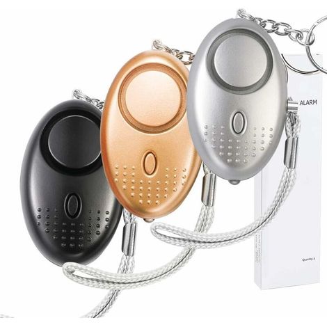 [NEVER USED] Personal Emergency Alarm with LED Torch, 3 Pieces 140db Portable Anti-Mosult Security Alarm for Women/Kids/Elderly/Student/Jogger (Gold & Silver & Black)