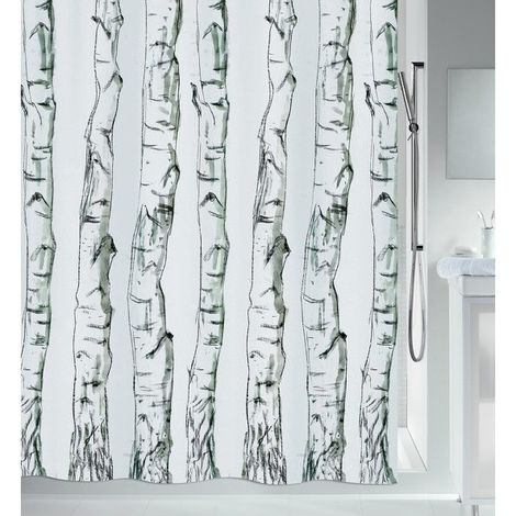 Cortina de ducha Poliéster MADERA 240x200cm Blanco y negro Spirella