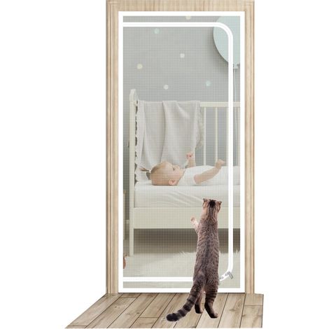 Moustiquaire de porte souple avec fermeture éclair à double sens maille épaisse résistante aux chats installation sans clous dimensions 90 x 200 cm couleur blanche (1/3)