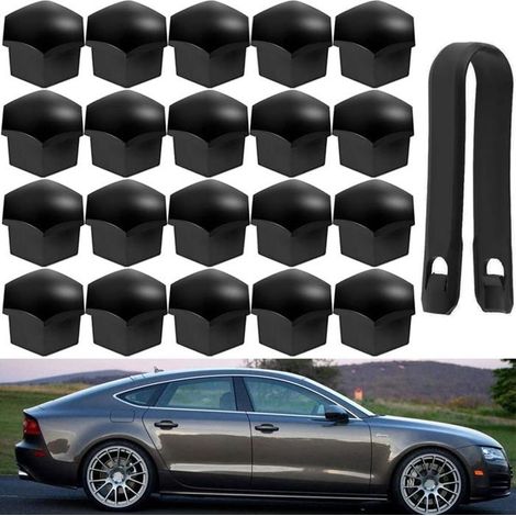 21 Pièces Bouchon de Boulon Voiture 17 mm Noir, Bouchon de Boulon de Voiture, Bouchon de Boulon avec Outil de Démontage