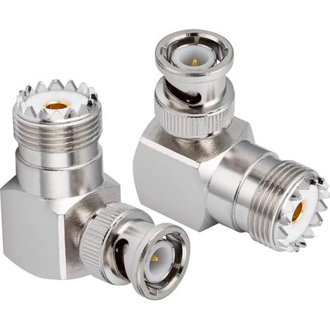 SO239 Adaptateur d'antenne UHF Femelle vers BNC Mâle à Angle Droit 90 Degrés pour Antenne Radio Radio Radio Portable à Deux Voies PL259 Coaxial (2 pièces) (1/5)