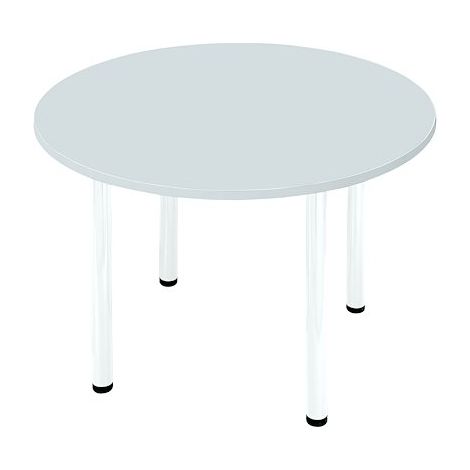 Table ronde 120 cm plateau blanc pieds tube blanc plateau Essens - Maxiburo (1/2)