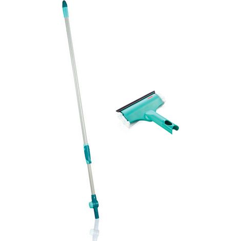 Leifheit Set per la pulizia dei vetri Leifheit, manico telescopico 190 cm con snodo + lavavetri compatto, verde (51127-Click)