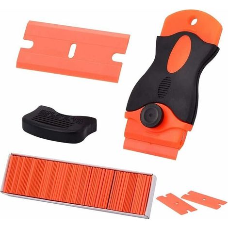 SABIR Plaque Grattoir Nettoyant, 2 Pcs Lame Grattoir, Vitrocéramique Plaque Grattoir, Grattoir Plaque Induction, Grattoir Rasoir avec 100 Lames de Rasoir en Plastique (1/5)
