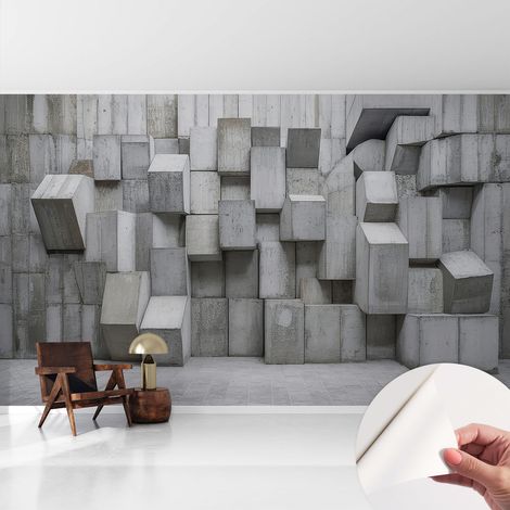 Selbstklebend Tapete modern - Wanddeko für Küche - Klebefolie Wand - luxus Look Betonblöcke 416x254 cm (1/5)
