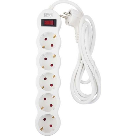 Câble d’extension ACKERMAN 2M avec 5 prises et interrupteur, pour la maison, le bureau et les voyages, blanc, en une seule pièce (1/5)