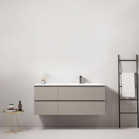 Mobile bagno sospeso cannettato 120 cm Grigio Cenere Lavabo a Destra in Ceramica Senza Specchio - Fiji Paint (1/4)