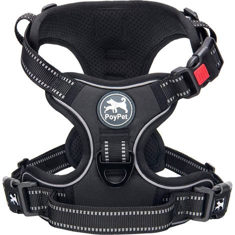 Harnais pour Chien Réglable Anti-Traction avec Poignée Rembourrée et Bandes Réfléchissantes pour Promenade en Sécurité