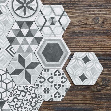 Adhesivos hexagonales de estilo industrial para azulejos, antideslizantes, autoadhesivos, removibles, 200 mm x 230 mm, 10 unidades. (1/5)
