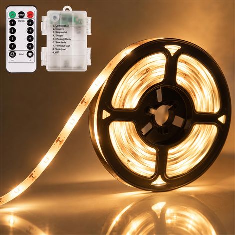 Ruban LED, LED Chambre 1m, Bande LED Lumineuse Contrôlé, Lumiere Led avec Télécommande, Batterie Bandeau Led Decoration, Résistant à l'eau LED Chambre Decoration pour Maison Cuisine, Mariage, Fête (1/5)