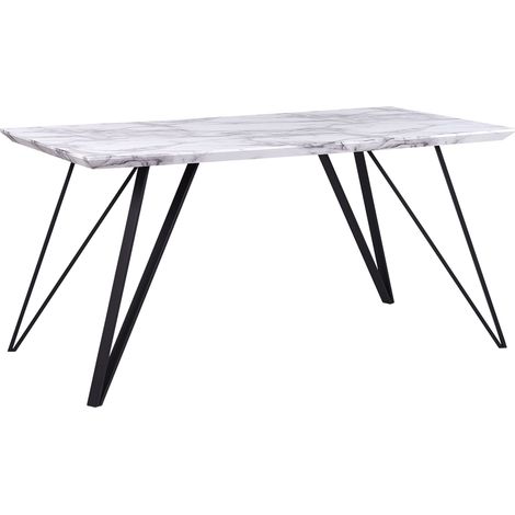 Mesa de comedor blanca con tablero de MDF negro patas de metal 150 x 80 cm efecto mármol glamour industrial Molden