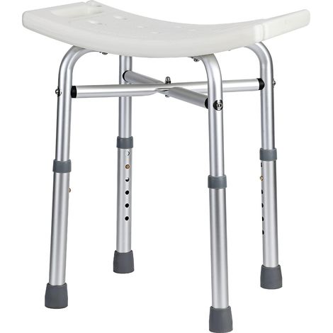 Tabouret de douche médical antidérapant, facturer 159 kg (350 lb), hauteur réglable, siège PE, cadre aluminium léger, pieds ventouses, barre horizontale basse, poignée plastique blanche vissée (1/5)