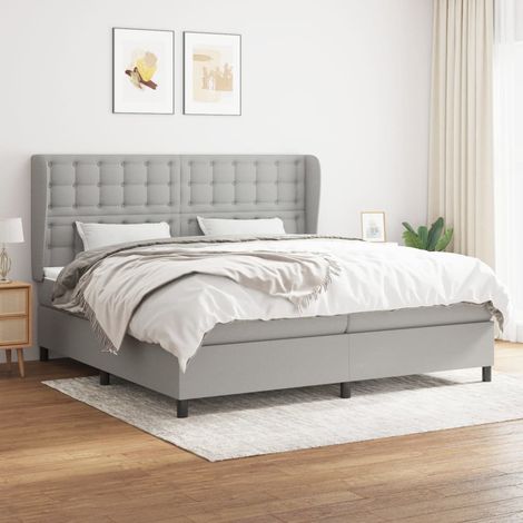 Lit à sommier tapissier avec matelas - Cadre De Lit Moderne: King Size - Lit Double - Gris clair 200x200cm Tissu Chic-863371 (1/5)