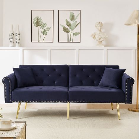 Canapé convertible 2 places Samt Antikblau mit 3-stufig verstellbaren Rückenlehnen und Schlaffunktion 147x85 cm (1/5)