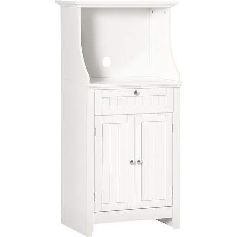 Mobiletto per microonde da cucina con 1 cassetto, 2 ante, 60 x 40 x 122,5 cm - MDF - Bianco