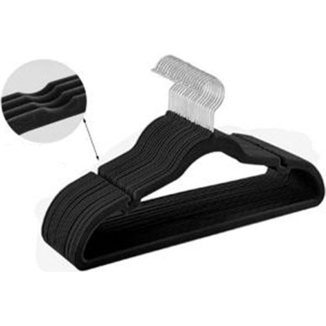 Cintres en Velours, Lot de 20, Antiglisse, avec Encoches, Barre pour Pantalons, Crochet Pivotant à 360°, Gain de Place, Longueur de 43 cm, Noir (1/5)
