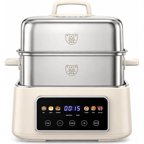12.5L Cuiseur Vapeur Électrique en Acier Inoxydable 304 2 Niveaux, 6 Programmes Intelligents, Minuterie 24 h, Cuisson Polyvalente (1/5)