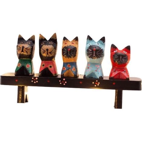 En bois Chat Figurine Intérieure Fée Extérieure Jardin Statues D'animaux Ensemble, Main Chaton Ornement Bureau de Bureau Shiwaki