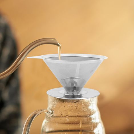 Filtre à café domestique en acier inoxydable réutilisable, filtre en entonnoir pour tasse à café filtre (1/5)