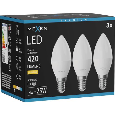 Mexen Nova 3x Ampoule LED E14, C37, 4W, Chaude - 3000K, 420 lm - L102-E14-0430-01x03 (1/3)