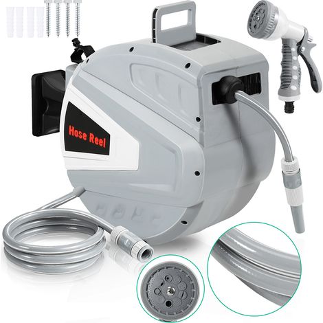 Wolketon Enrollador de manguera de riego automático con soporte mural – Resistente a los rayos UV, rebobinado seguro