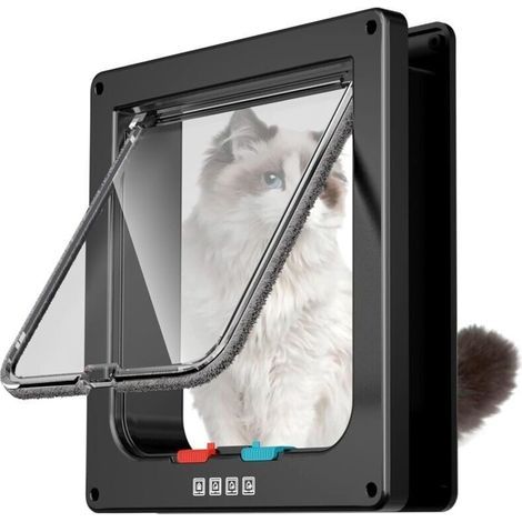 Grande porte intérieure pour chat, porte extérieure pour chat, 4 modes de verrouillage, convient pour fenêtre et mur (noir), 28,5 x 24,5 x 5,5 cm. (1/3)