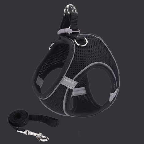Harnais pour chien avec laisse, noir - Harnais rembourré anti-traction avec bandes réfléchissantes (1/5)