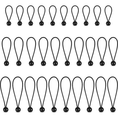 30 Pièces Tendeur Elastique avec Boule, 10/15/20 cm Sandow Elastique, Attache Bache, Durable, Tendeur Bache pour Trampolines, Camping, Tentes, Rideaux, Bannières et Applications Diverses (Noir) (1/5)