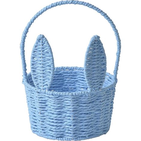 Collection Pâques JeiibrZui - Panier lapin en osier blanc avec poignée - 1 pièce - Panier de rangement décoratif pour œufs, bonbons et cadeaux - Idéal pour la chasse aux œufs des enfants et les fêtes  (1/5)