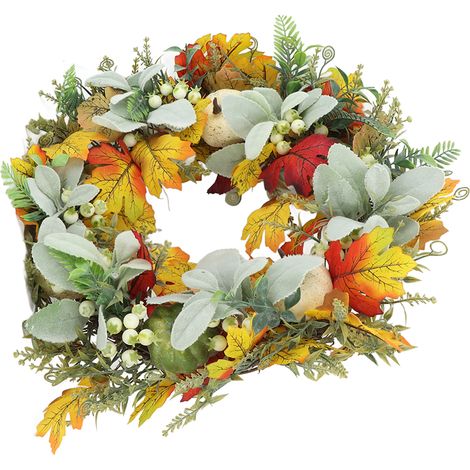 Couronne de porte d'entrée avec citrouille suspendue, décoration relaxante pour Halloween et Thanksgiving, 45 cm (1/5)