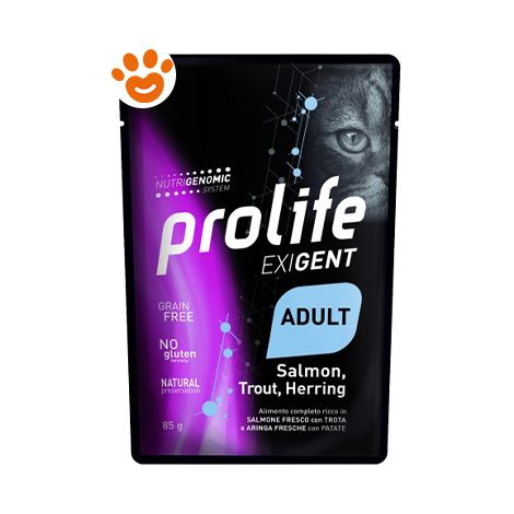 Prolife Cat Exigent Adult Salmone Trota e Aringa - Prolife Cat Exigent Adult Salmone Trota e Aringa - Bustina Da 85 Gr