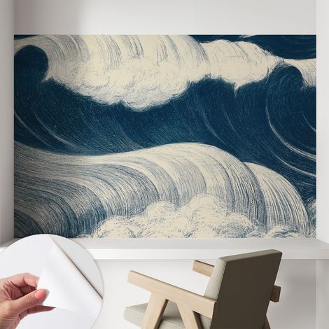 Papier peint adhésif décoratif avec colle pour salon chambre et bureau Installation rapide Vagues de la mer 104x70 cm (1/5)