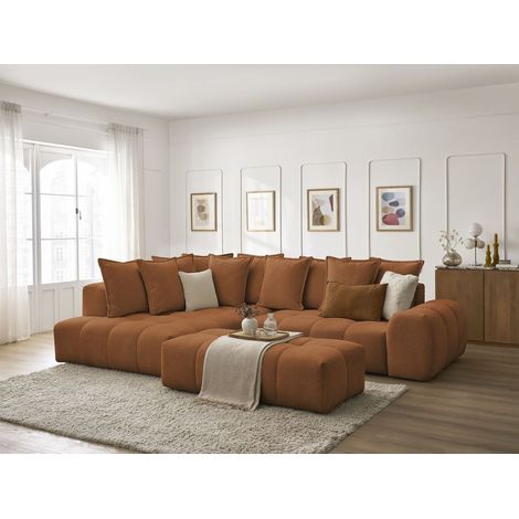 BOBOCHIC - Canapé d'angle L convertible coffre EVEREST tissu chiné avec pouf Angle gauche  Orange (1/5)