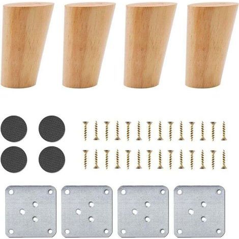 Ensemble de 4 Pieds de Meubles en Bois - Pieds de Canapé de Remplacement de 8 cm avec Accessoires (Design Incliné) (1/5)
