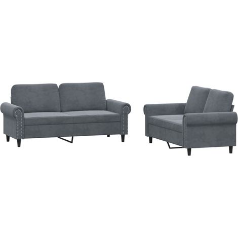 Ensemble de Canapé  Sofas 2 pcs avec coussins Gris foncé Velours