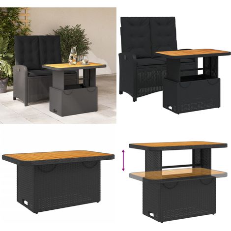 Ensemble à manger de jardin coussins 2pcs noir résine tressée - Banc de jardin - Table de jardin