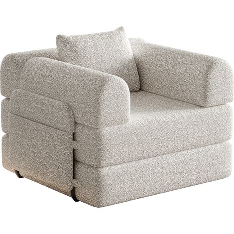 Sofá cama de chenilla 2 en 1 con reposabrazos con compartimento y armazón metálico, 1 plaza, caqui (1/5)
