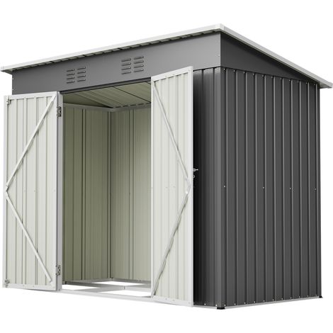 Abri de jardin métallique 242x126x182 cm avec toit monopente, porte verrouillable et ventilation, gris (1/5)