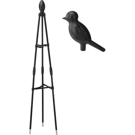 Support pour plantes grimpantes à fixation flexible - Design croisé robuste pour pots - Métal plastifié noir/blanc - Tailles 80/120/160cm incl. tête oiseau (1/5)