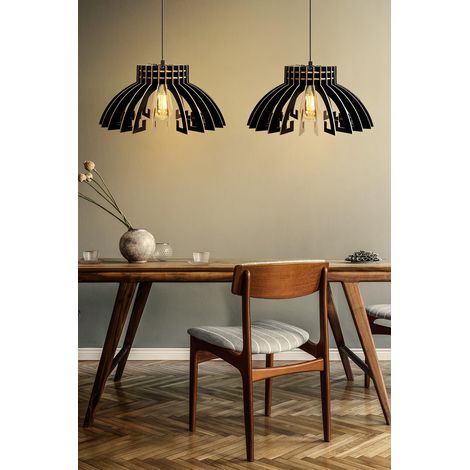 Lustre couronne noire (2 pièces) - Câble réglable - Hauteur : 55 cm - Corps en MDF - Culot E27 - Design scandinave - pour les espaces modernes (1/4)