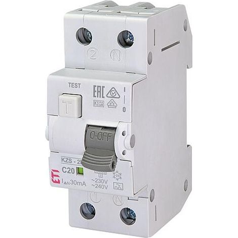 ETI Disjoncteur FI-LS KZS-2M A, 2 pôles, type A, C20 / 0,03A, à action instantanée