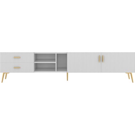 Meuble tv moderne pour écran jusqu’à 75 pouces, meuble bas avec rangements, design épuré blanc pour salon (1/5)
