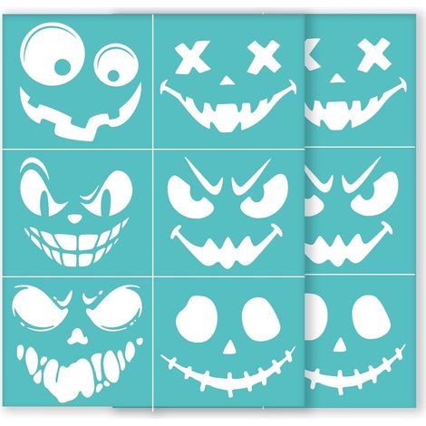 Lot de 2 pochoirs autocollants pour sérigraphie Motif émoticônes 21,6 x 27,9 cm Réutilisable Transfert de maille Halloween Grimace Citrouille Pâte Craie Peinture Pochoirs pour DIY Tissu (1/5)