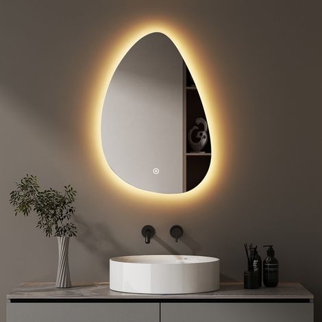 Asymmetrischer Spiegel mit LED Beleuchtung 55 x 80 cm Badspiegel mit Beleuchtung Bad Spiegel mit Licht LED Spiegel mit Touch-Schalter, Dimmbar, 3 Lichtfarbe Einstellbare